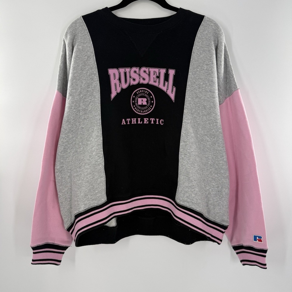 Russell Athletic Women's Medium Crewneck Pullover  Sweatshirt Black Pink 90s